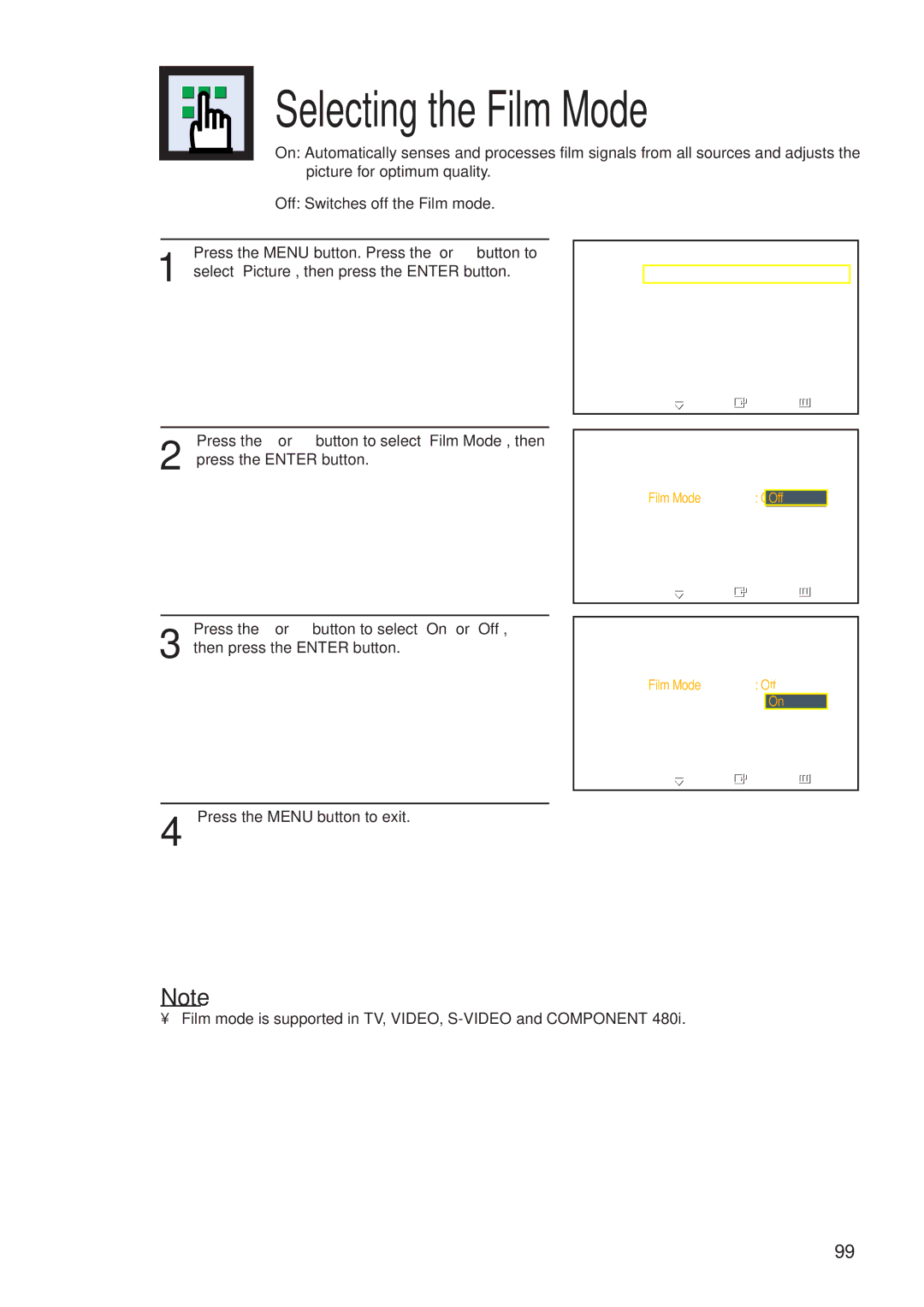 Samsung HP-P5581 manual Selecting the Film Mode 