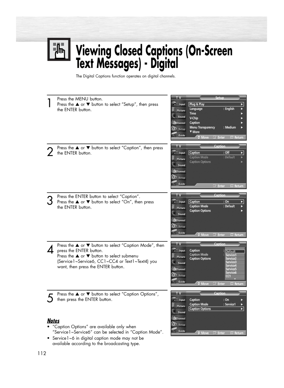 Samsung HP-R4272 manual Viewing Closed Captions On-Screen Text Messages Digital 