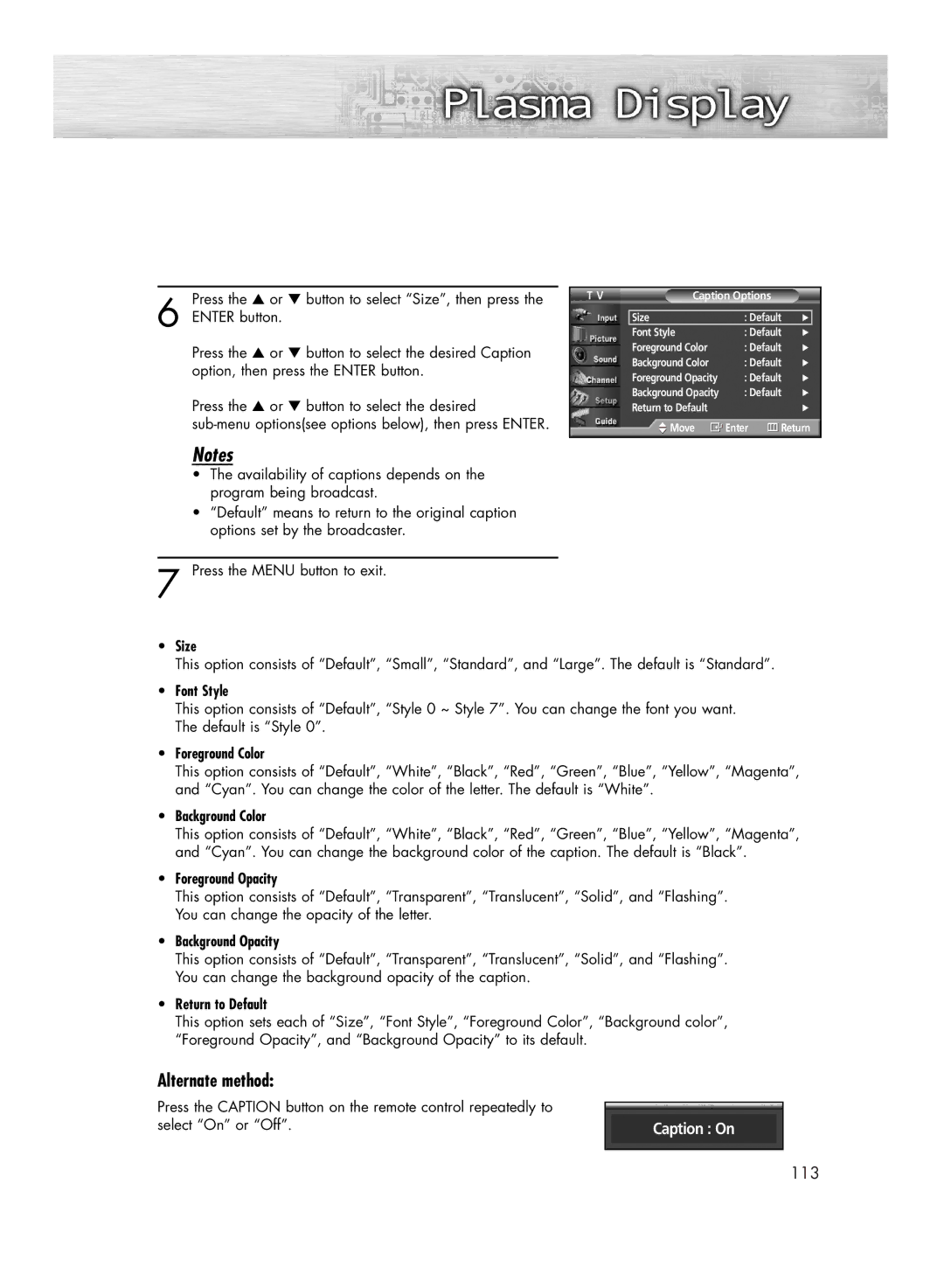 Samsung HP-R4272 manual Caption On 