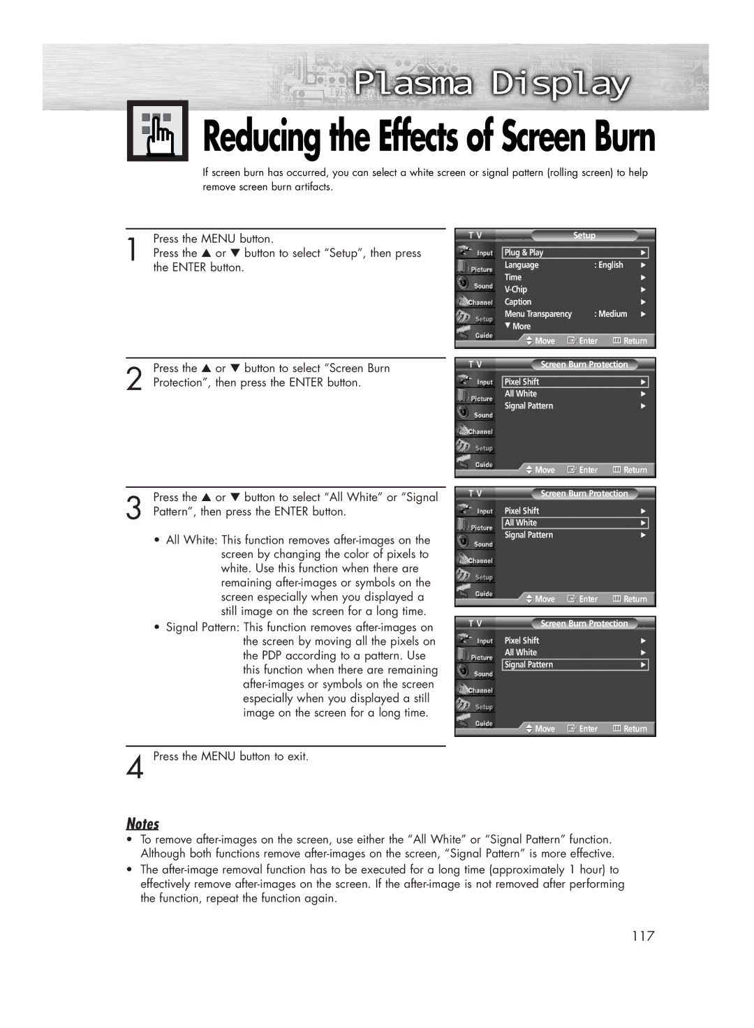 Samsung HP-R4272 manual Reducing the Effects of Screen Burn 