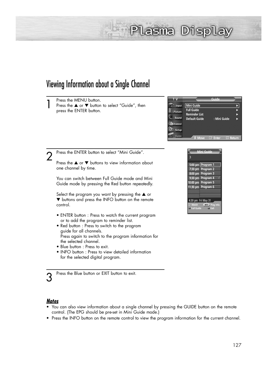 Samsung HP-R4272 manual Viewing Information about a Single Channel 