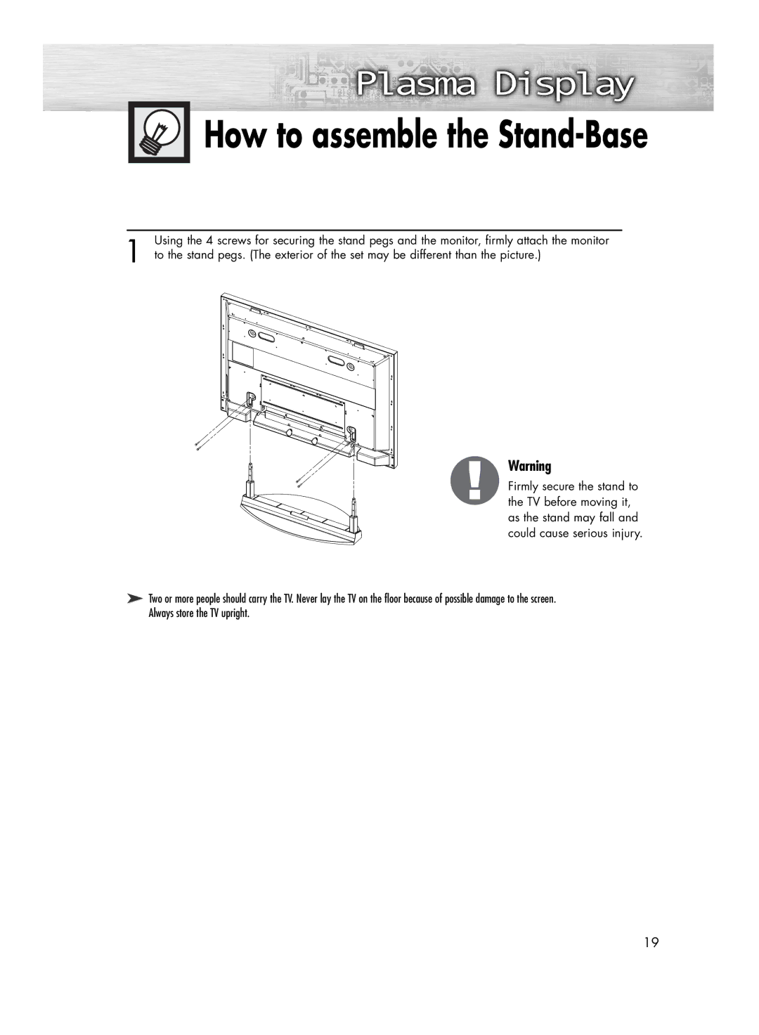 Samsung HP-R4272 manual How to assemble the Stand-Base 