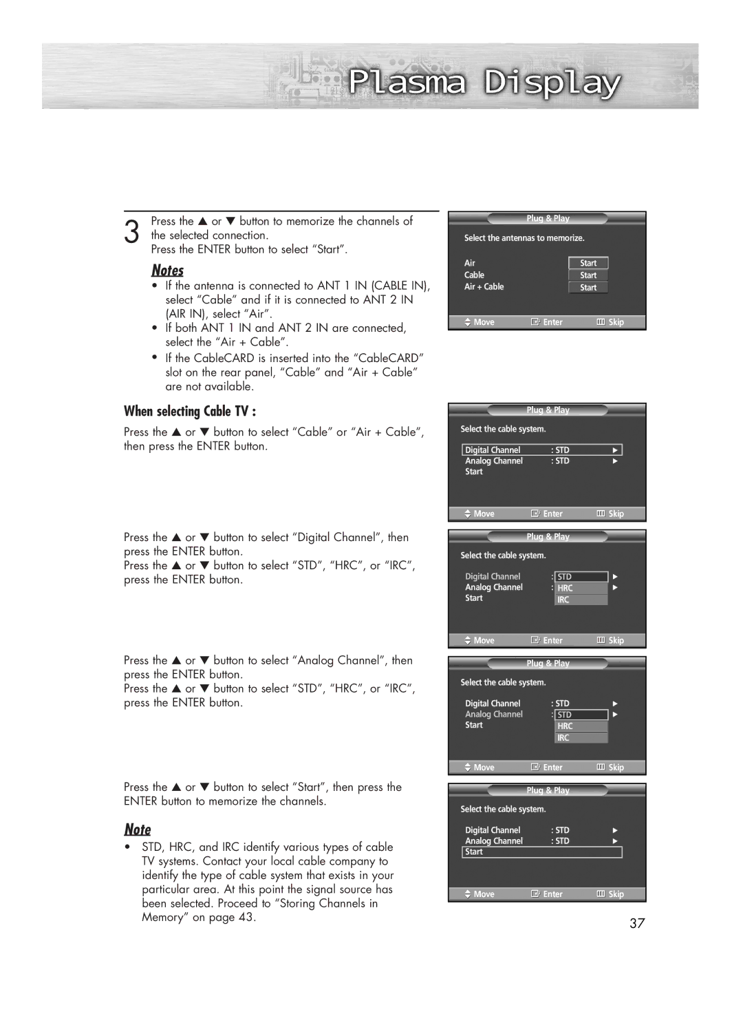 Samsung HP-R4272 manual When selecting Cable TV 