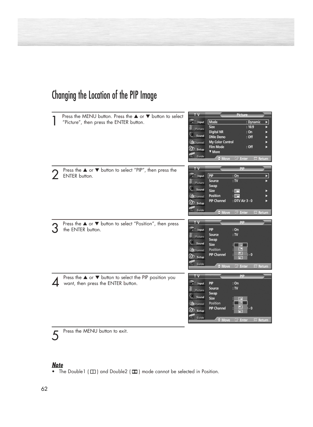 Samsung HP-R4272 manual Changing the Location of the PIP Image 