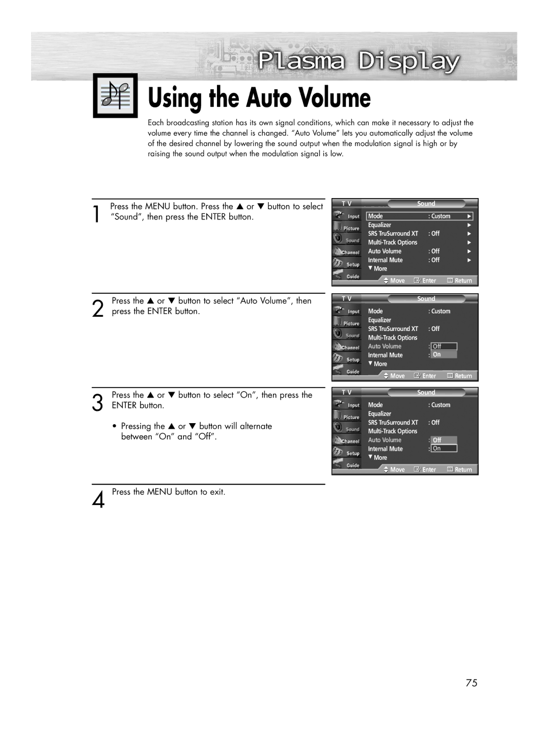 Samsung HP-R4272 manual Using the Auto Volume 