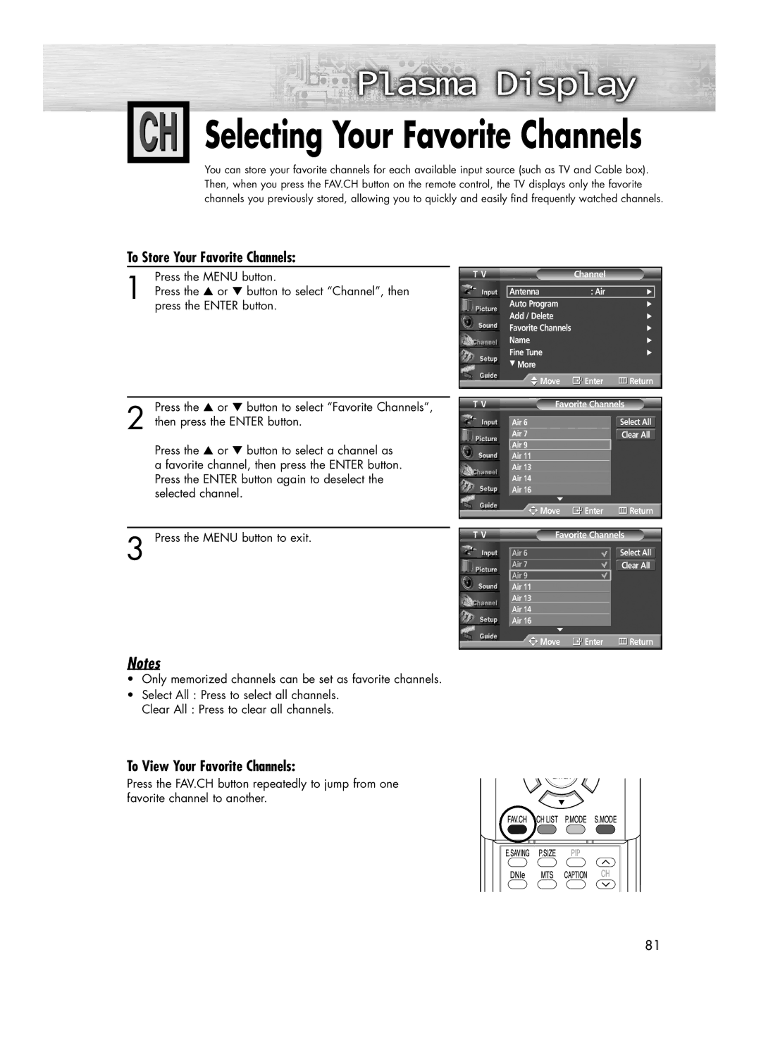 Samsung HP-R4272 manual To Store Your Favorite Channels, To View Your Favorite Channels 