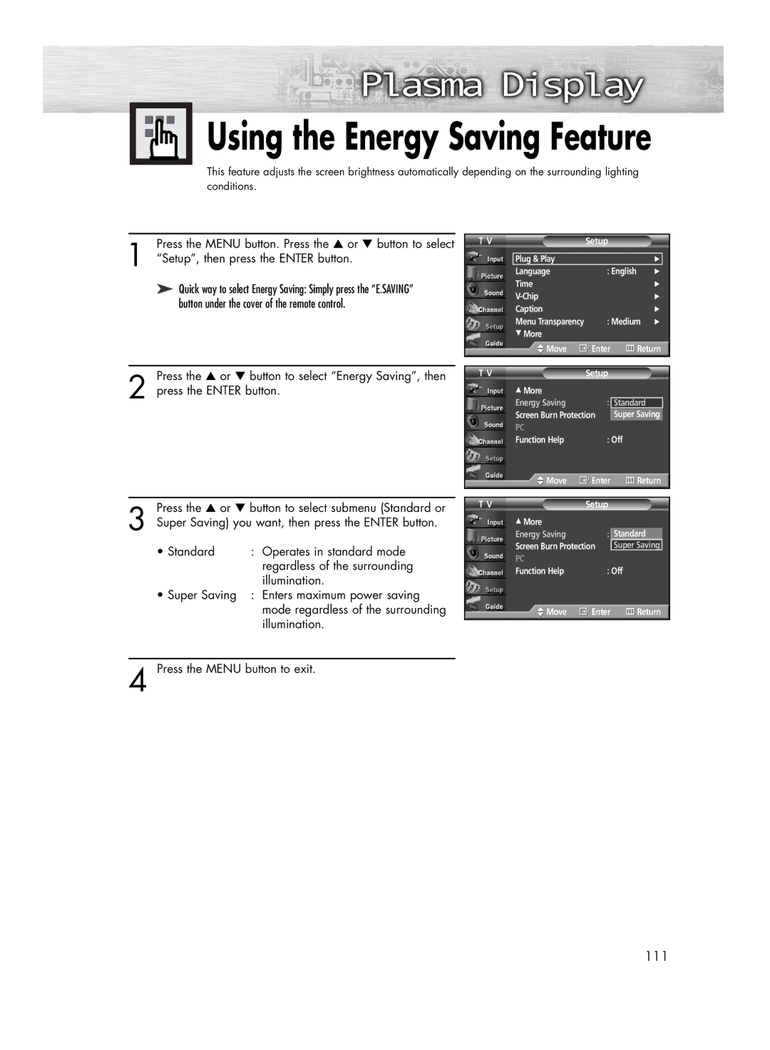 Samsung HP-R4252C, HP-R5052C manual Using the Energy Saving Feature, Illumination 