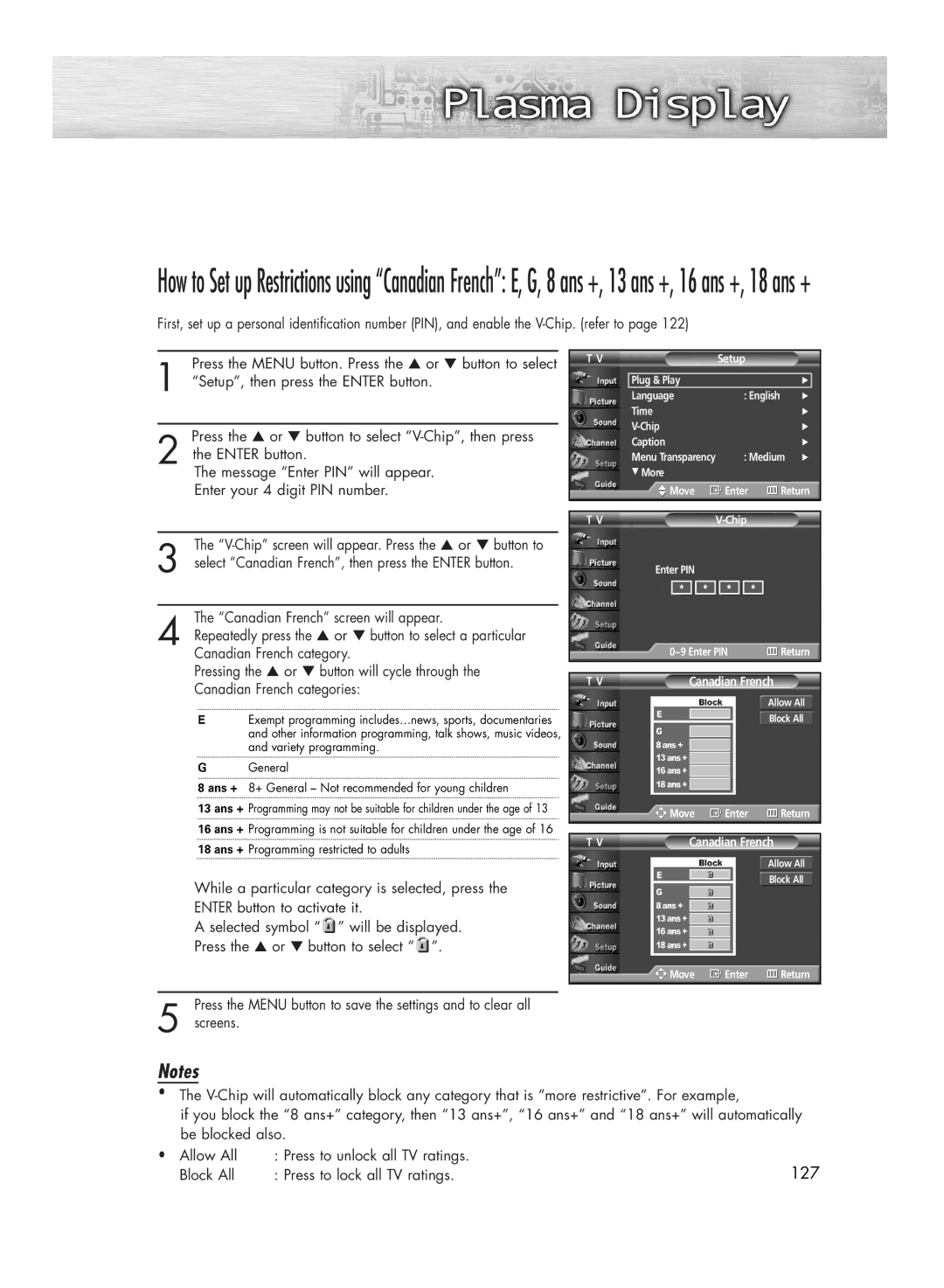 Samsung HP-R4252C, HP-R5052C manual 127 