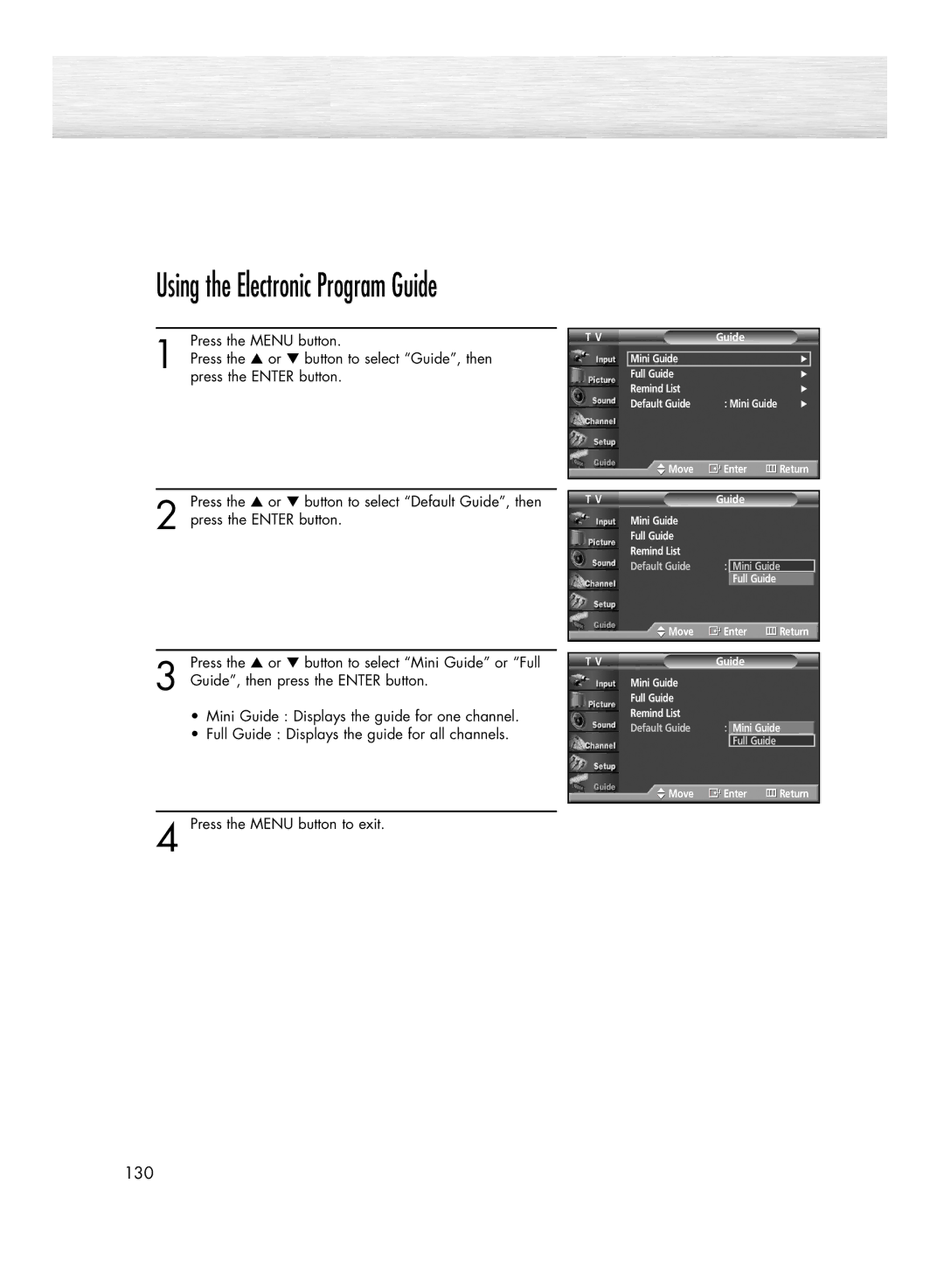 Samsung HP-R5052C, HP-R4252C manual Using the Electronic Program Guide 