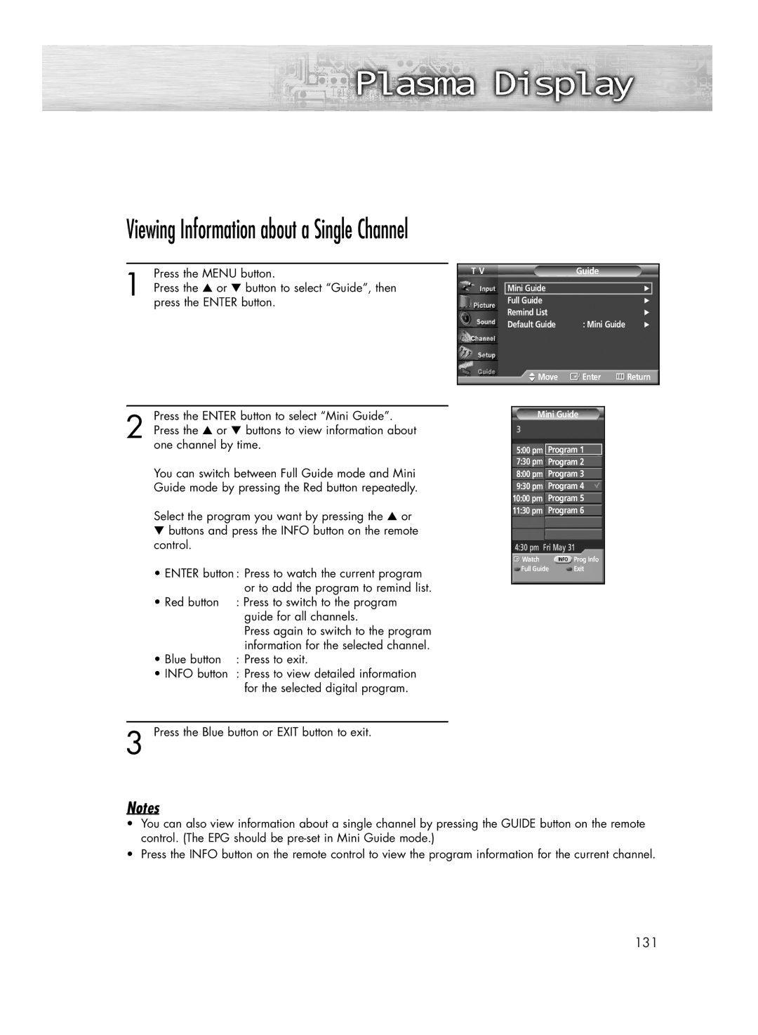 Samsung HP-R4252C, HP-R5052C manual Viewing Information about a Single Channel 