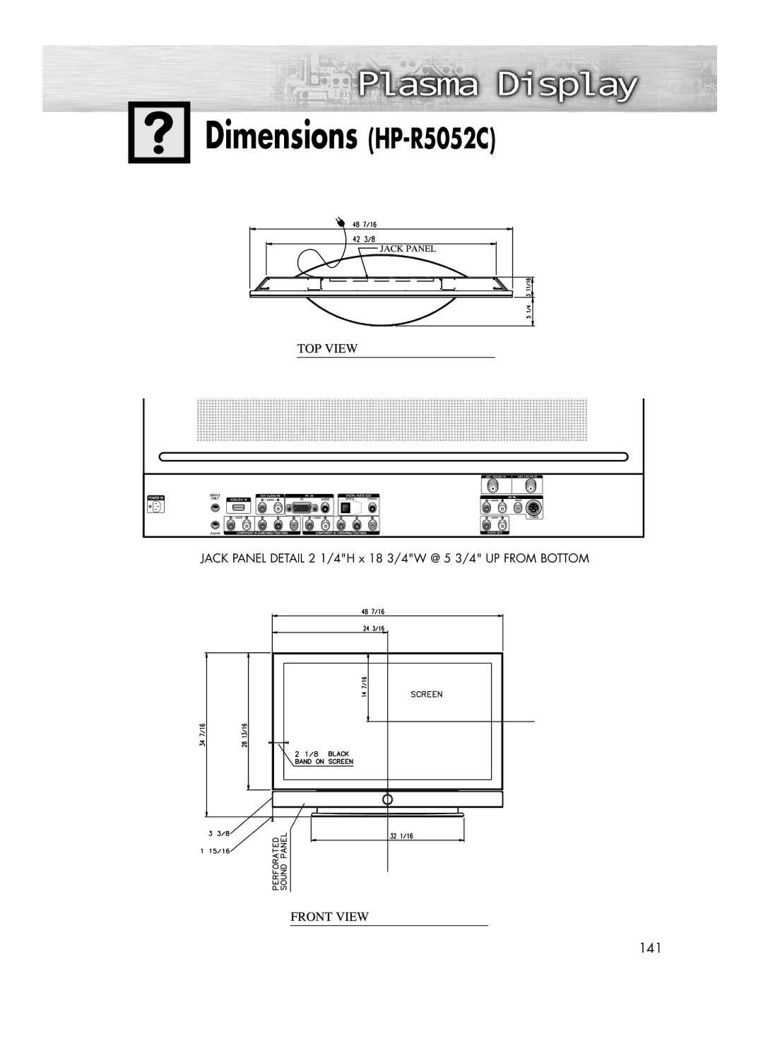 Samsung HP-R4252C manual Dimensions HP-R5052C 