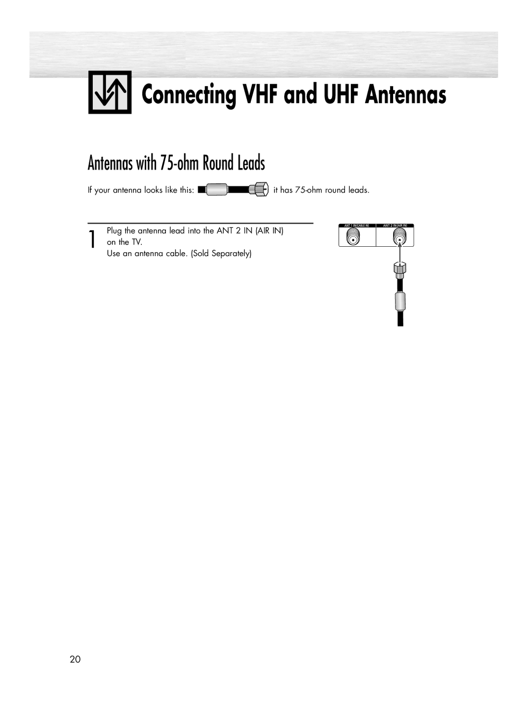 Samsung HP-R5052C, HP-R4252C manual Connecting VHF and UHF Antennas 