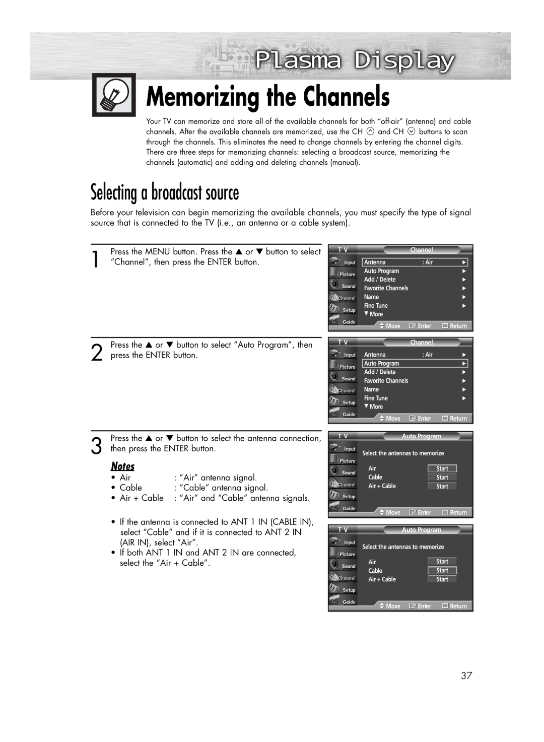 Samsung HP-R4252C, HP-R5052C manual Memorizing the Channels, Channel, then press the Enter button 