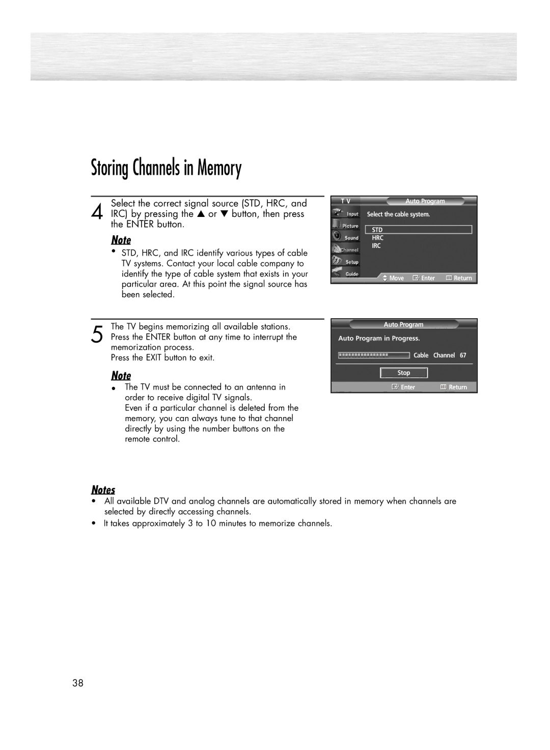 Samsung HP-R5052C, HP-R4252C manual Storing Channels in Memory 