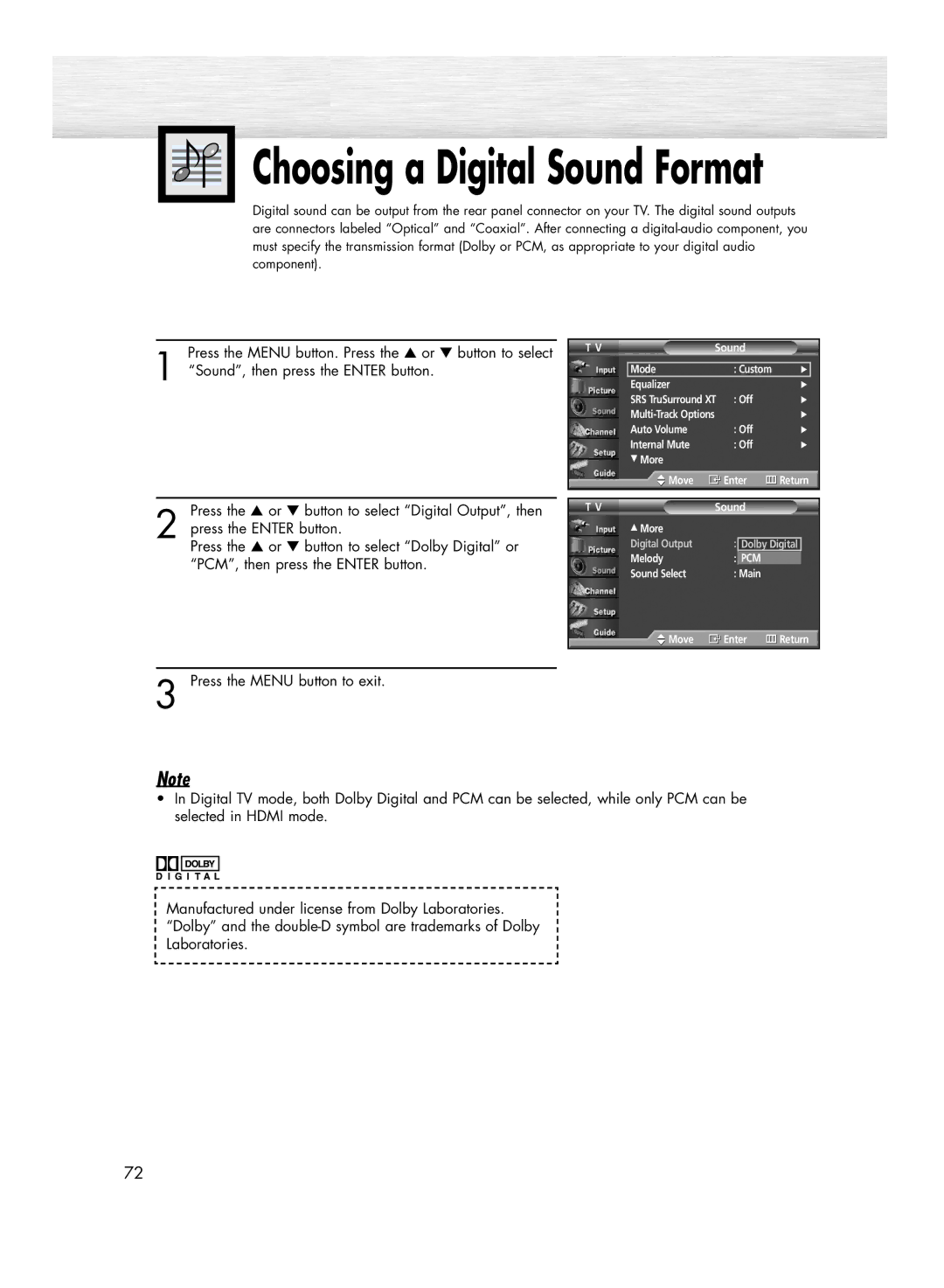 Samsung HP-R5052C, HP-R4252C manual Choosing a Digital Sound Format 