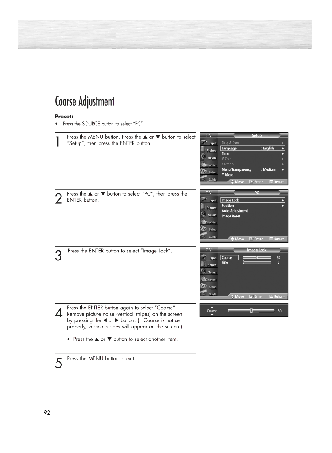 Samsung HP-R5052C, HP-R4252C manual Coarse Adjustment 