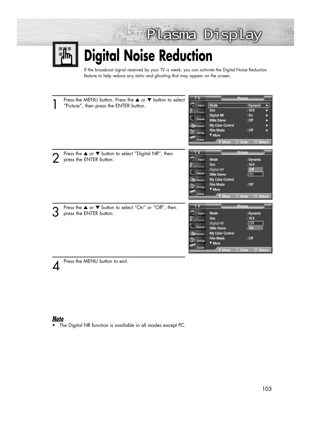 Samsung HP-R4272C, HP-R5072C manual Digital Noise Reduction 