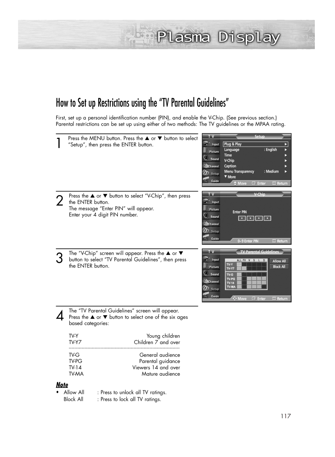 Samsung HP-R4272C manual Young children, TV-Y7 Children 7 and over, General audience, Parental guidance, Mature audience 