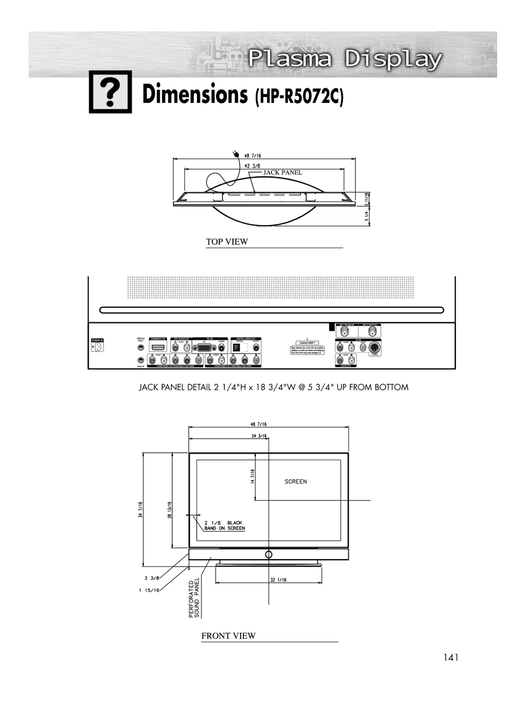 Samsung HP-R4272C manual Dimensions HP-R5072C 