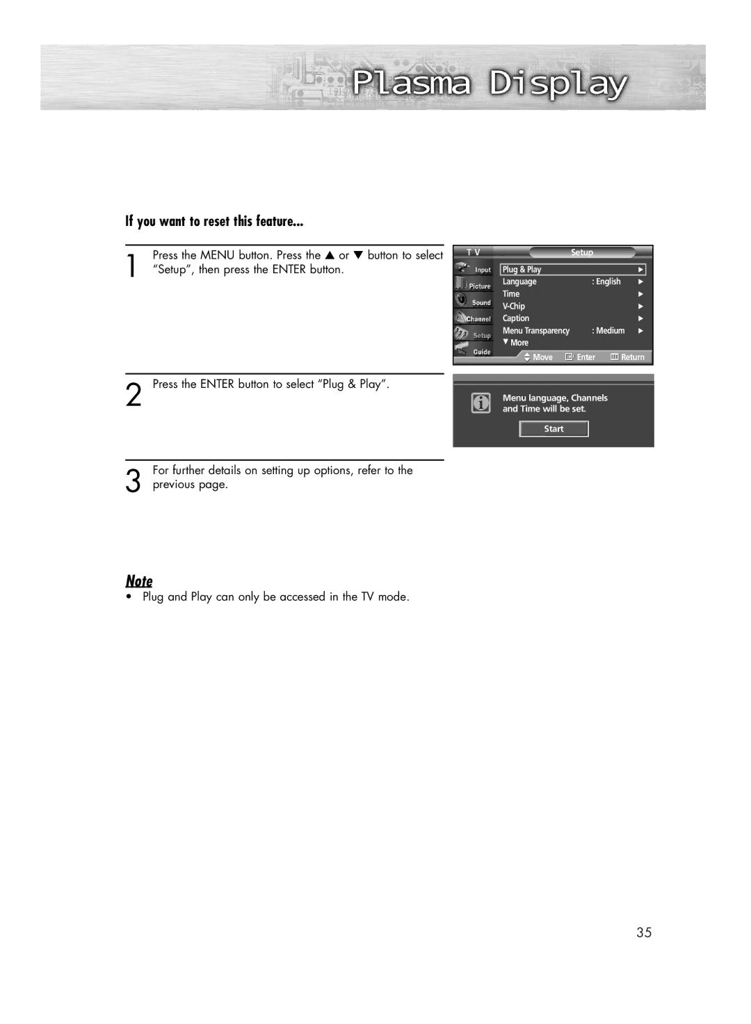 Samsung HP-R4272C, HP-R5072C manual If you want to reset this feature, Setup, then press the Enter button 