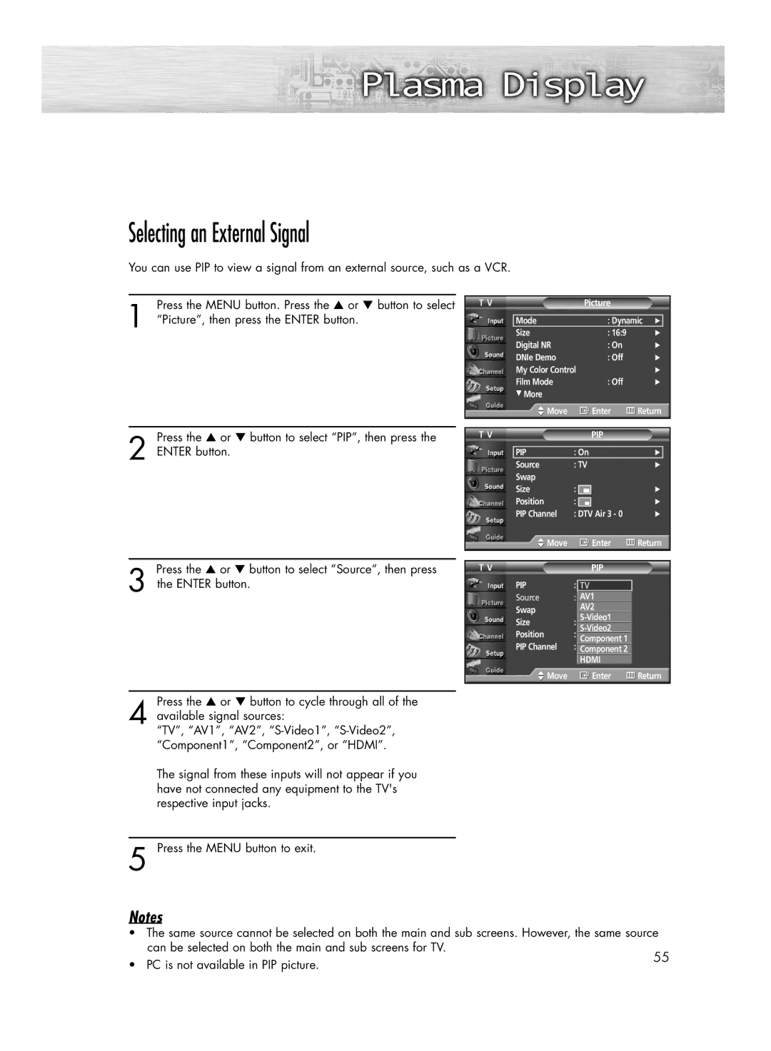 Samsung HP-R4272C, HP-R5072C manual Selecting an External Signal 