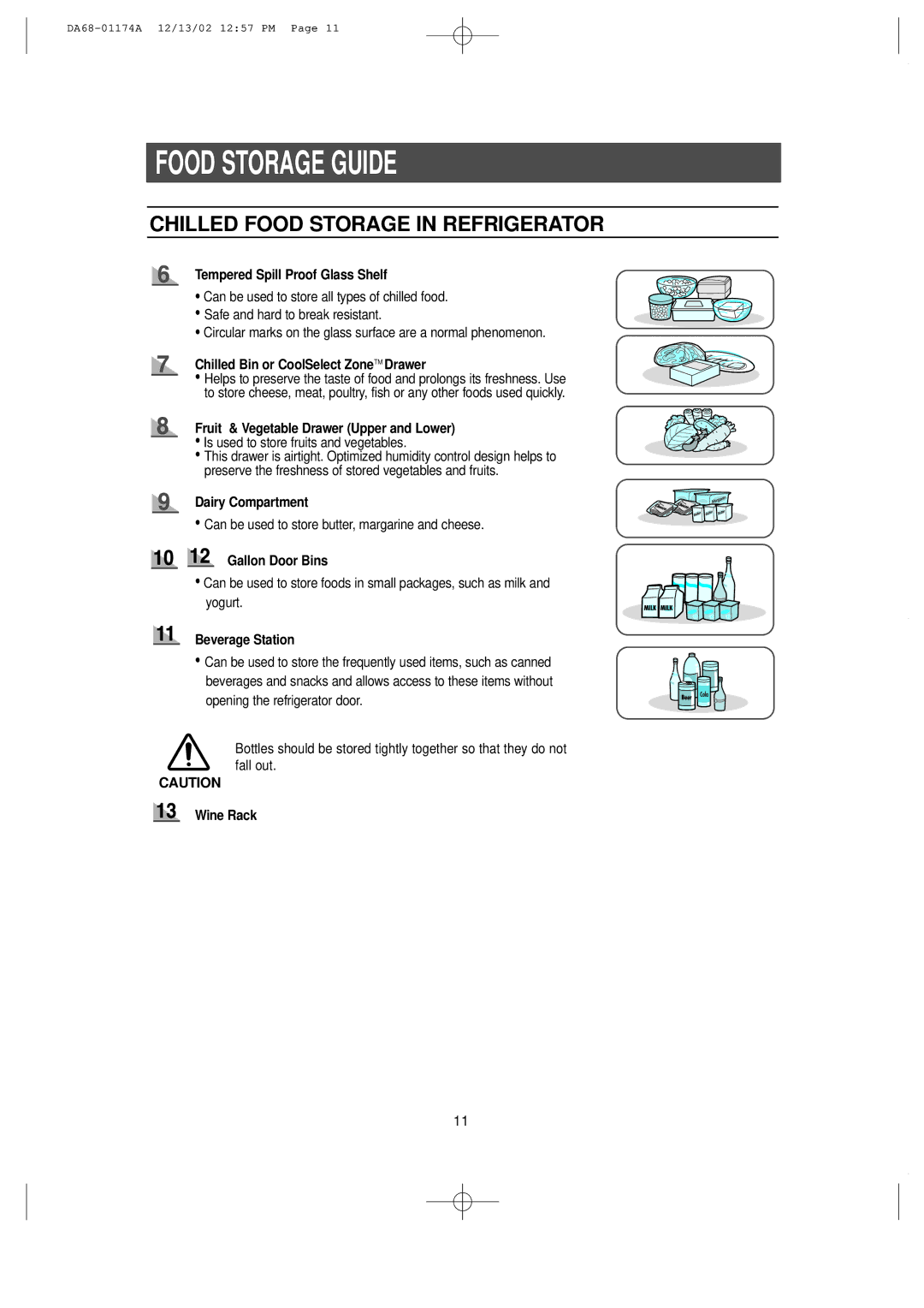 Samsung RH2777AT, HP2777AT installation instructions Chilled Food Storage in Refrigerator 