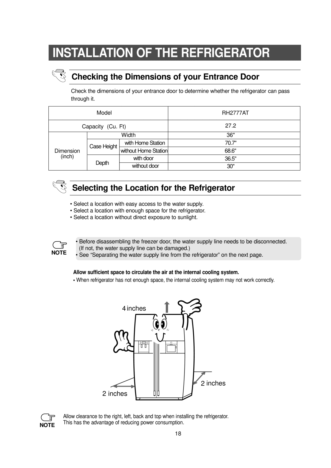 Samsung HP2777AT, RH2777AT installation instructions 70.7, 36.5 