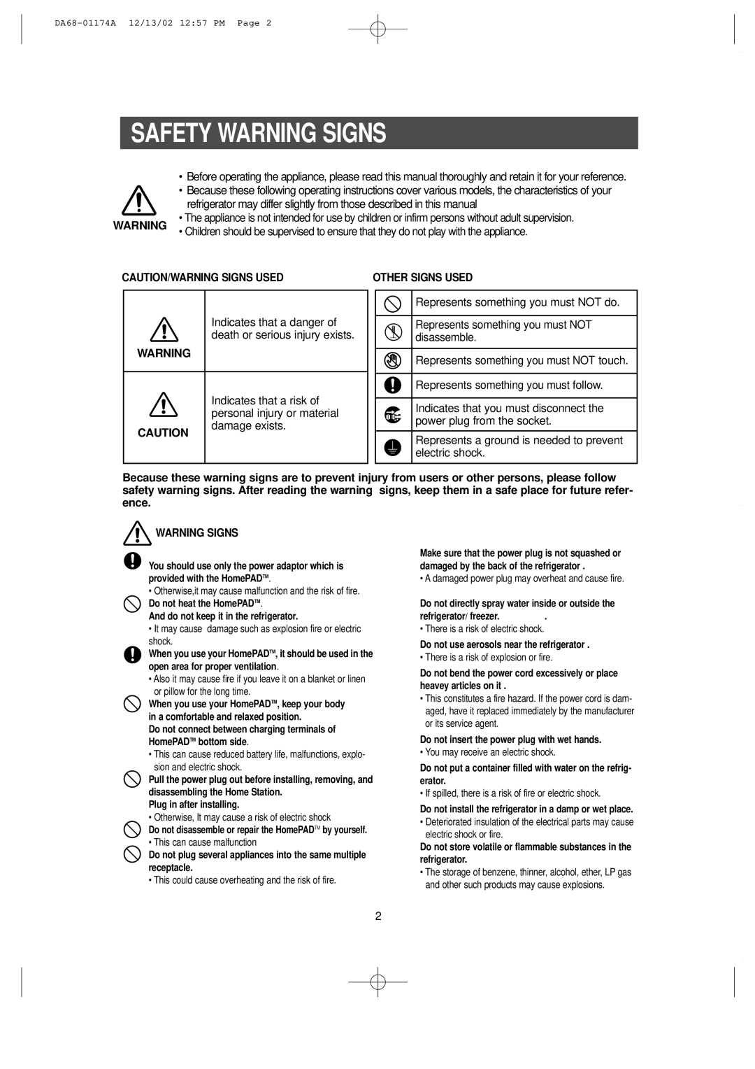 Samsung HP2777AT, RH2777AT installation instructions Safety Warning Signs, Other Signs Used 