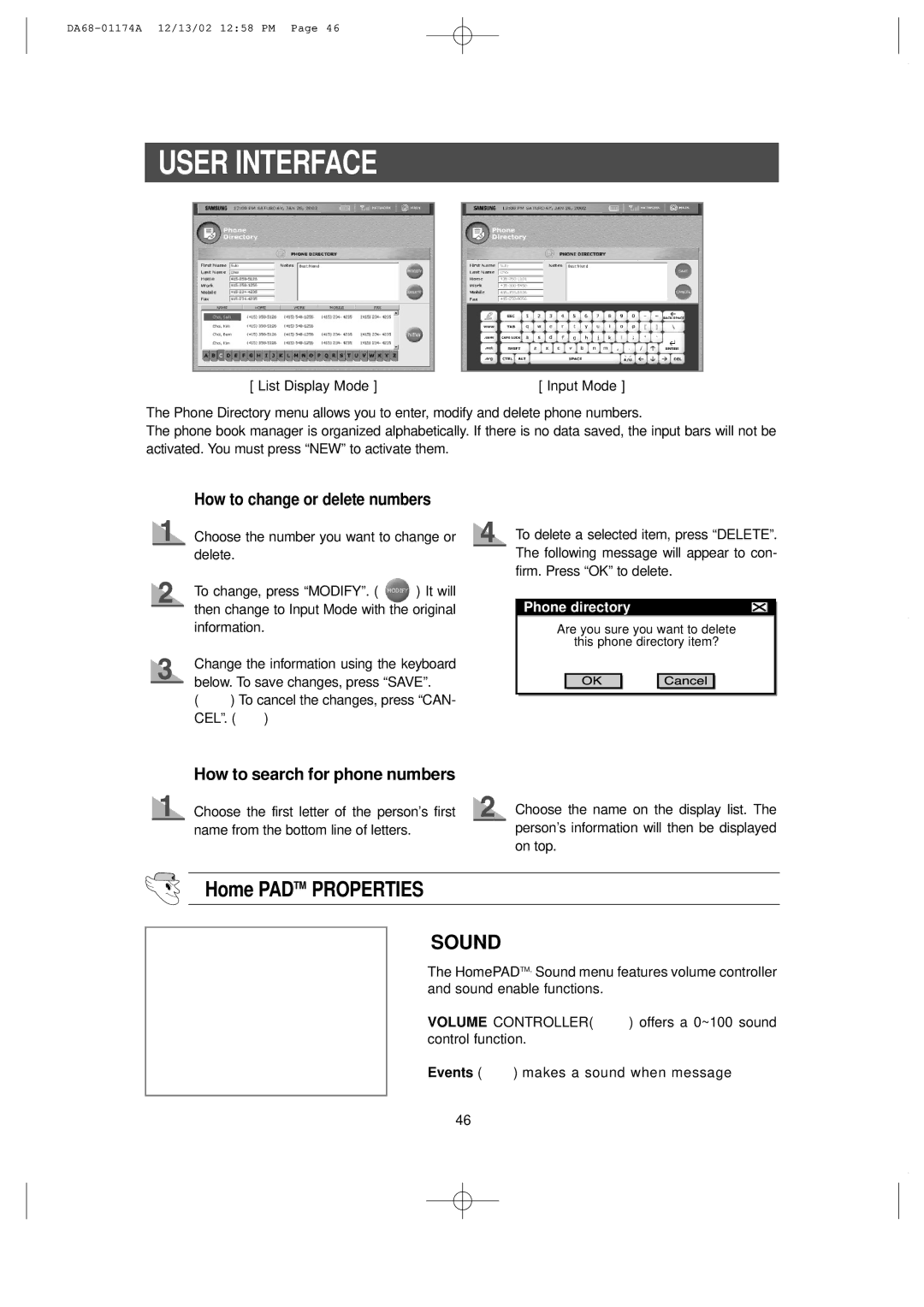 Samsung HP2777AT, RH2777AT Home Padtm Properties, How to change or delete numbers, How to search for phone numbers 