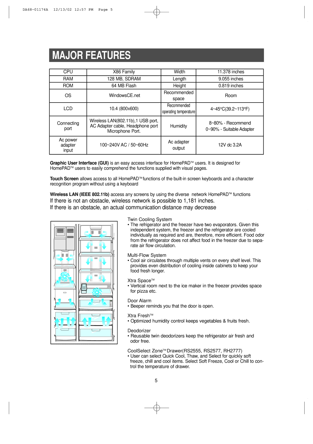 Samsung RH2777AT, HP2777AT installation instructions Major Features, X86 Family Width Inches 