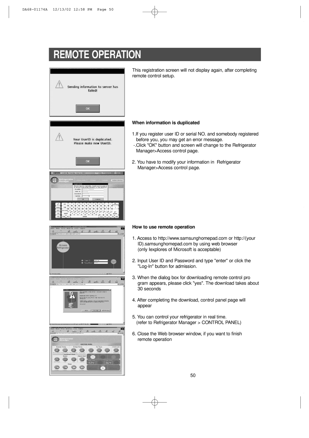 Samsung HP2777AT, RH2777AT installation instructions When information is duplicated, How to use remote operation 