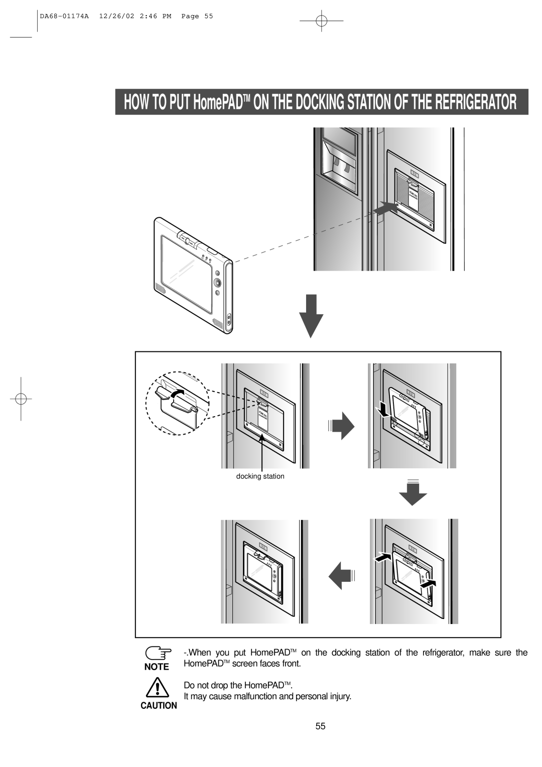 Samsung RH2777AT, HP2777AT installation instructions HomePAD TM screen faces front 