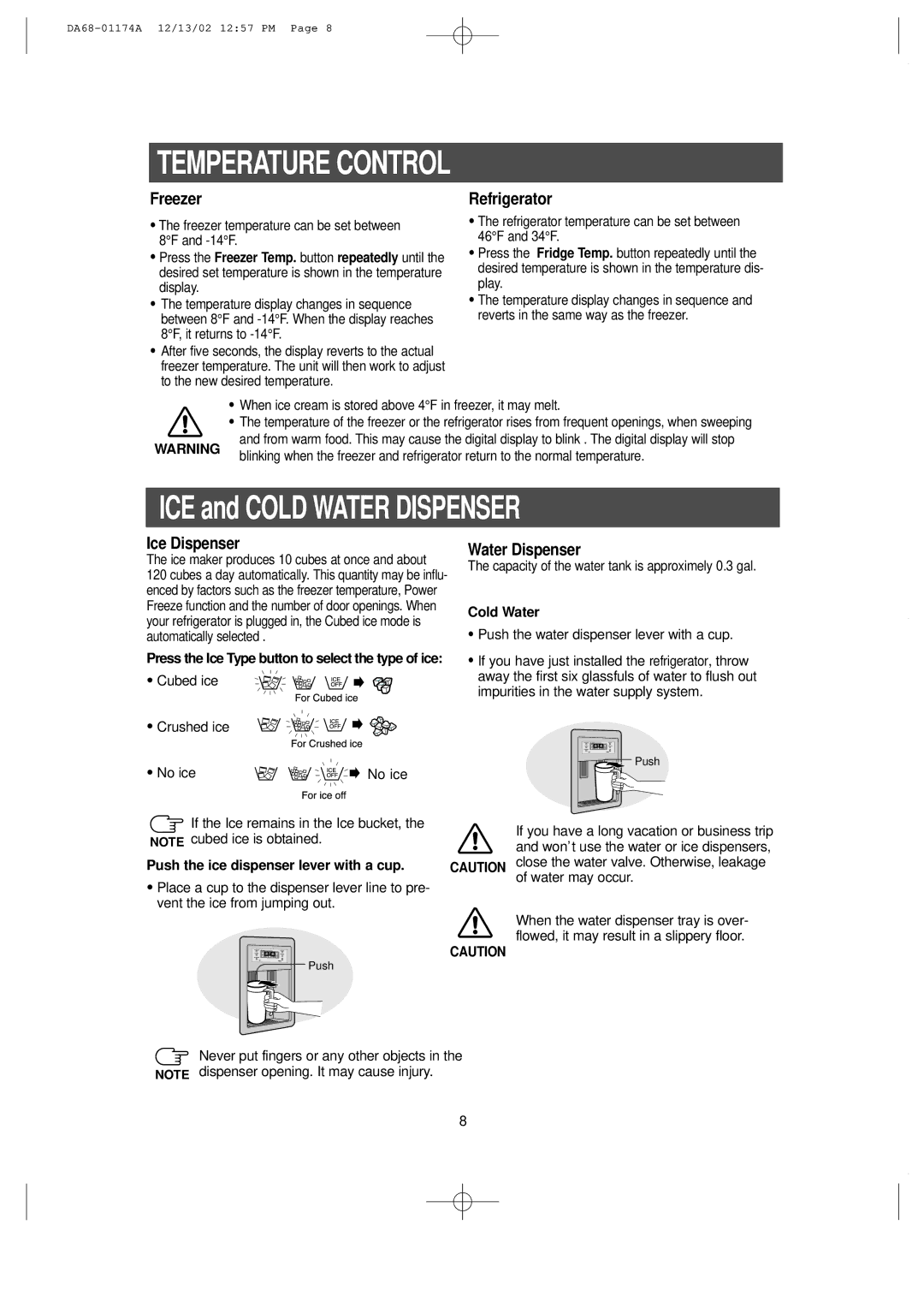 Samsung HP2777AT, RH2777AT Temperature Control, Freezer, Refrigerator, Ice Dispenser, Water Dispenser 