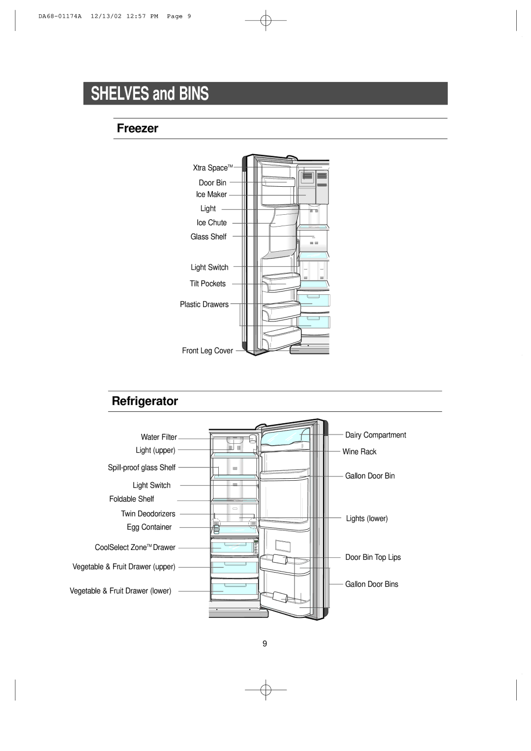 Samsung RH2777AT, HP2777AT installation instructions Freezer, Refrigerator 