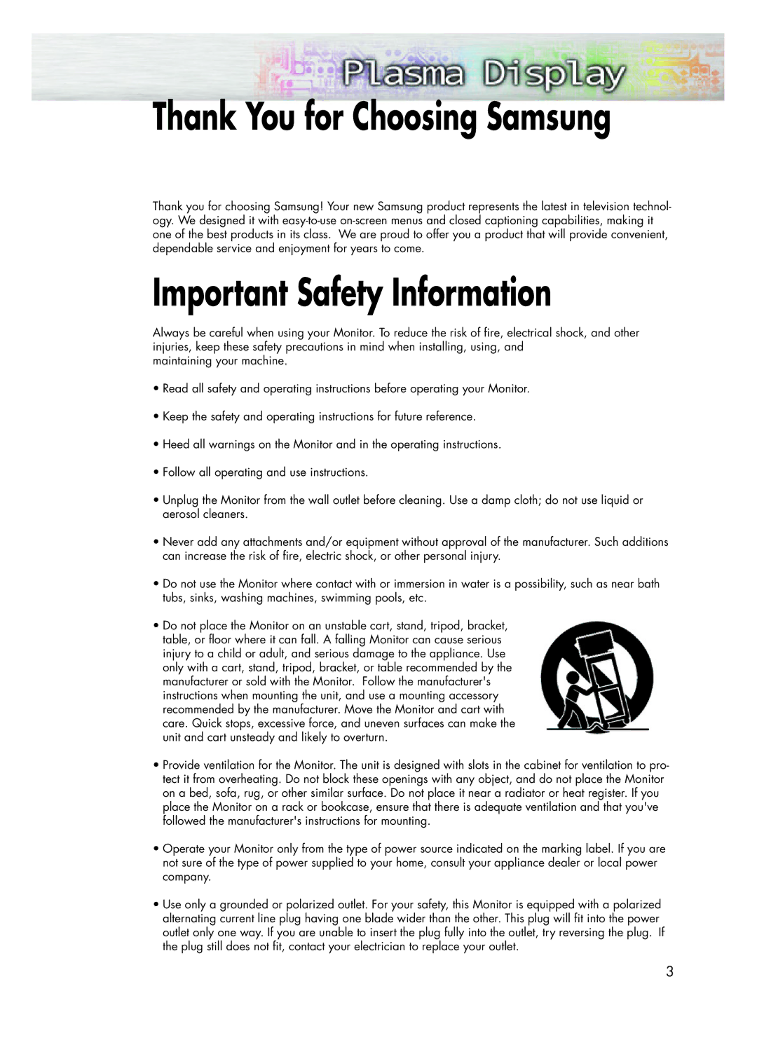 Samsung HPL5025 manual Important Safety Information, Thank You for Choosing Samsung 