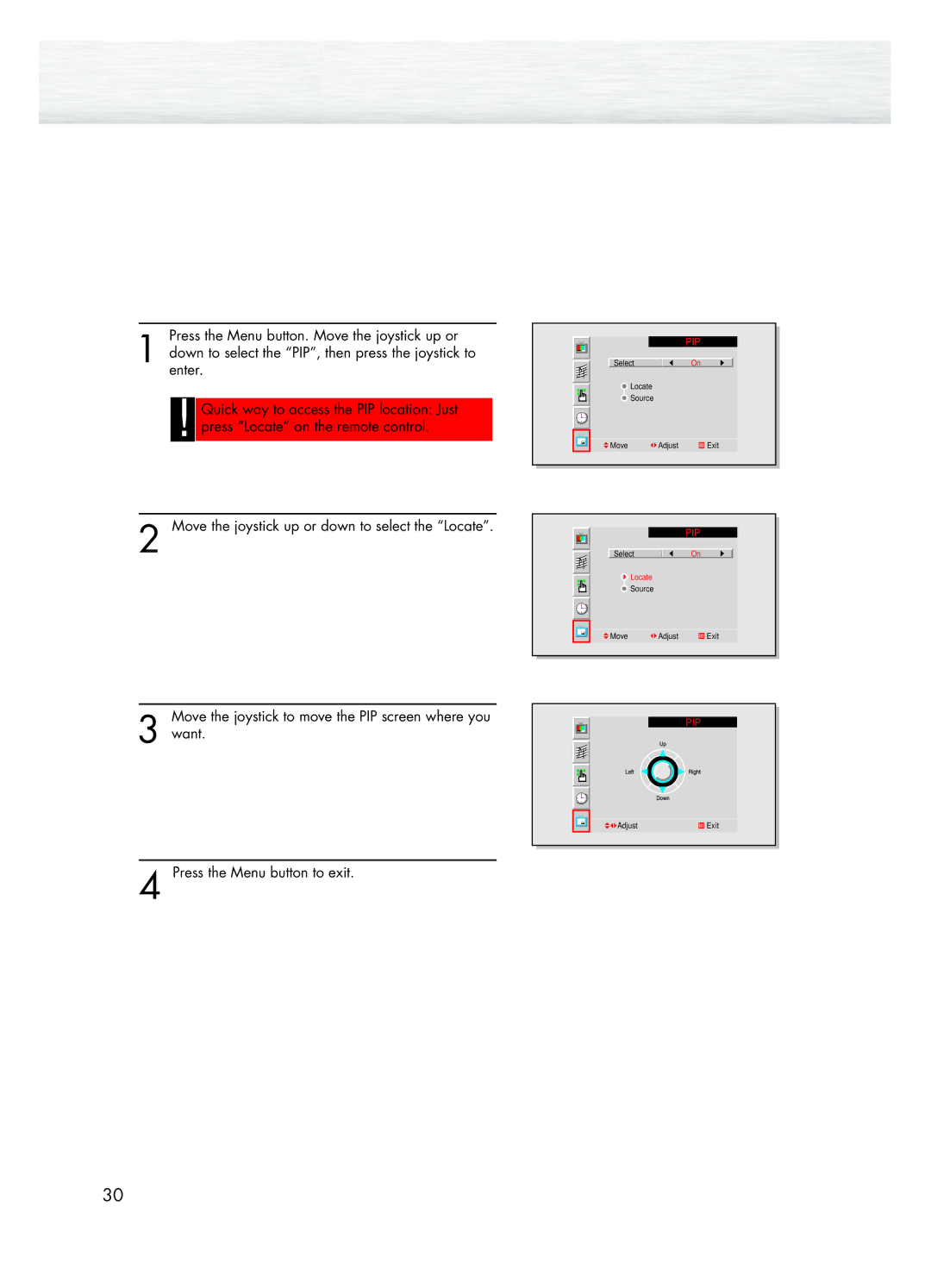 Samsung HPL5025 manual Changing the Location of the PIP Image 