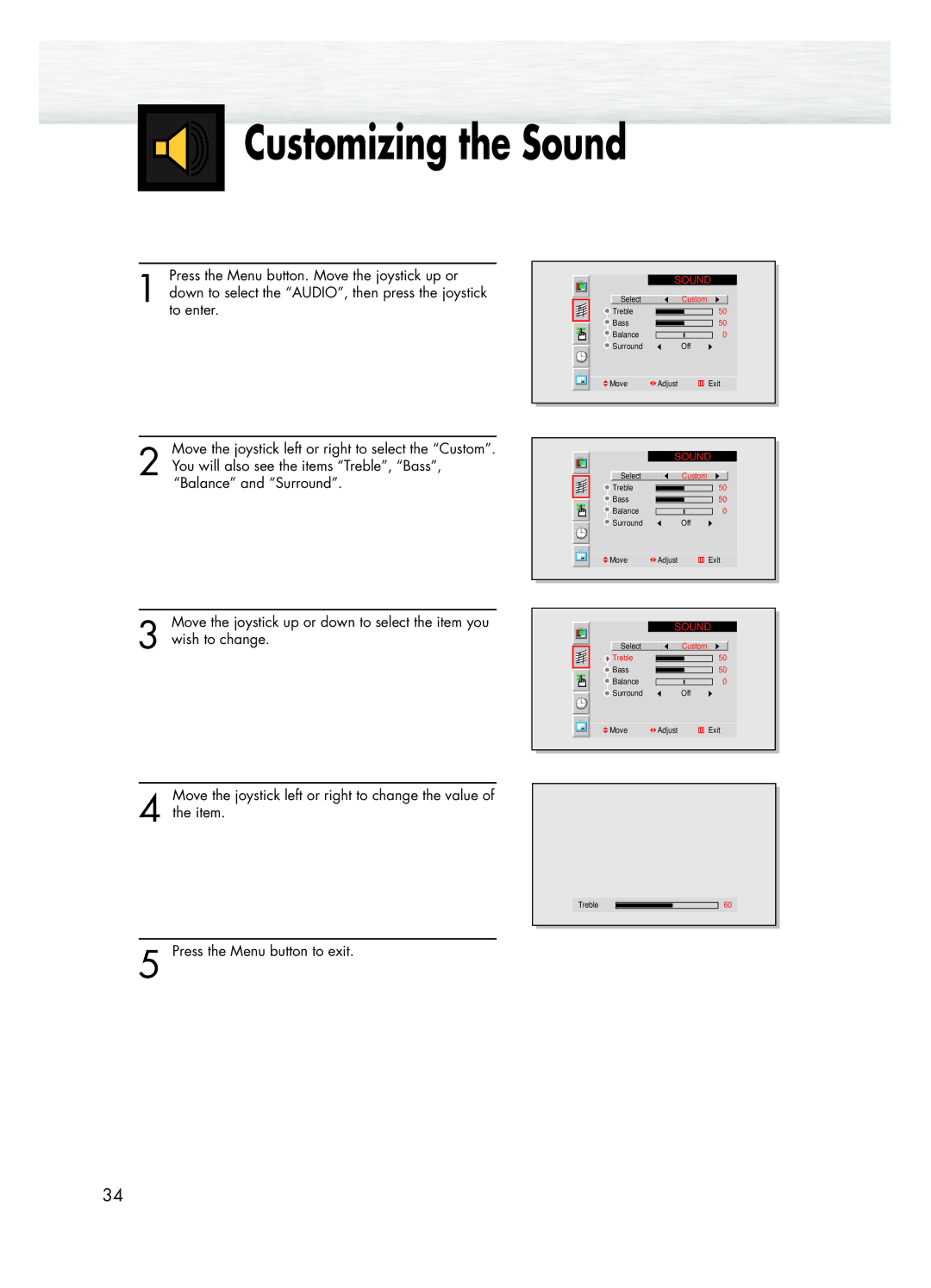 Samsung HPL5025 manual Customizing the Sound 