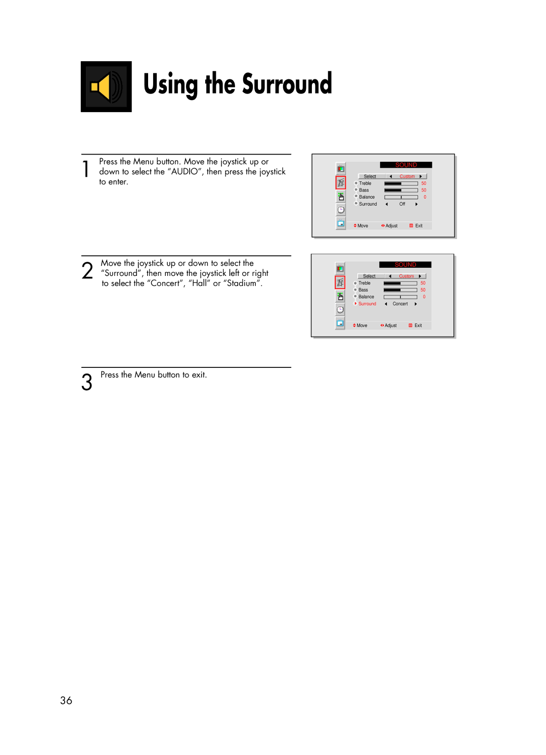 Samsung HPL5025 manual Using the Surround 