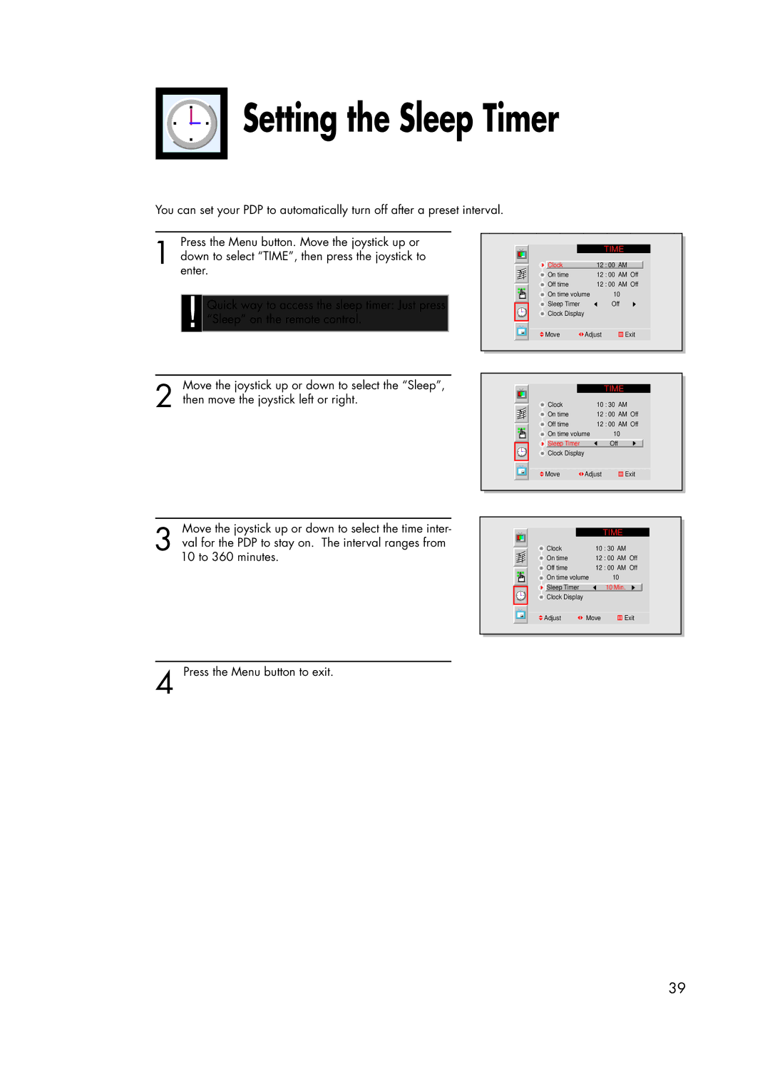 Samsung HPL5025 manual Setting the Sleep Timer 