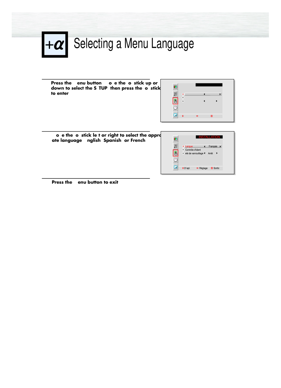 Samsung HPL5025 manual Selecting a Menu Language 