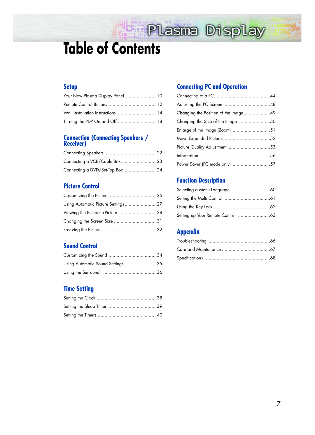 Samsung HPL5025 manual Table of Contents 