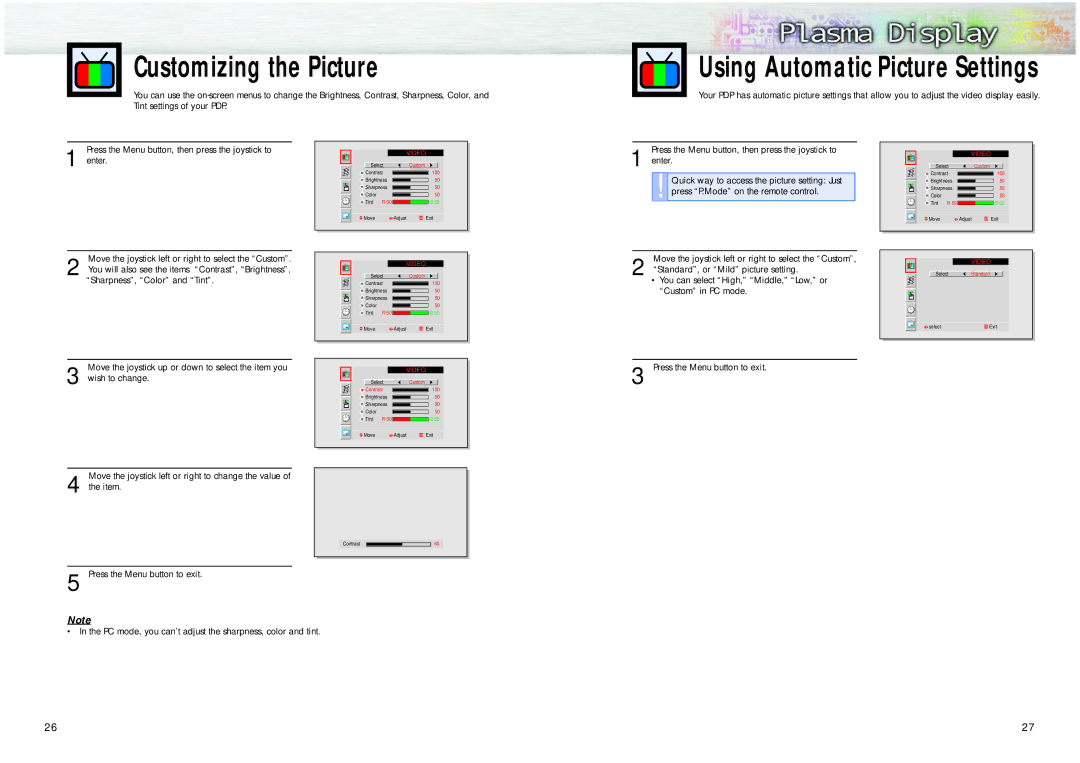 Samsung HPL5025 manual Customizing the Picture, Using Automatic Picture Settings 