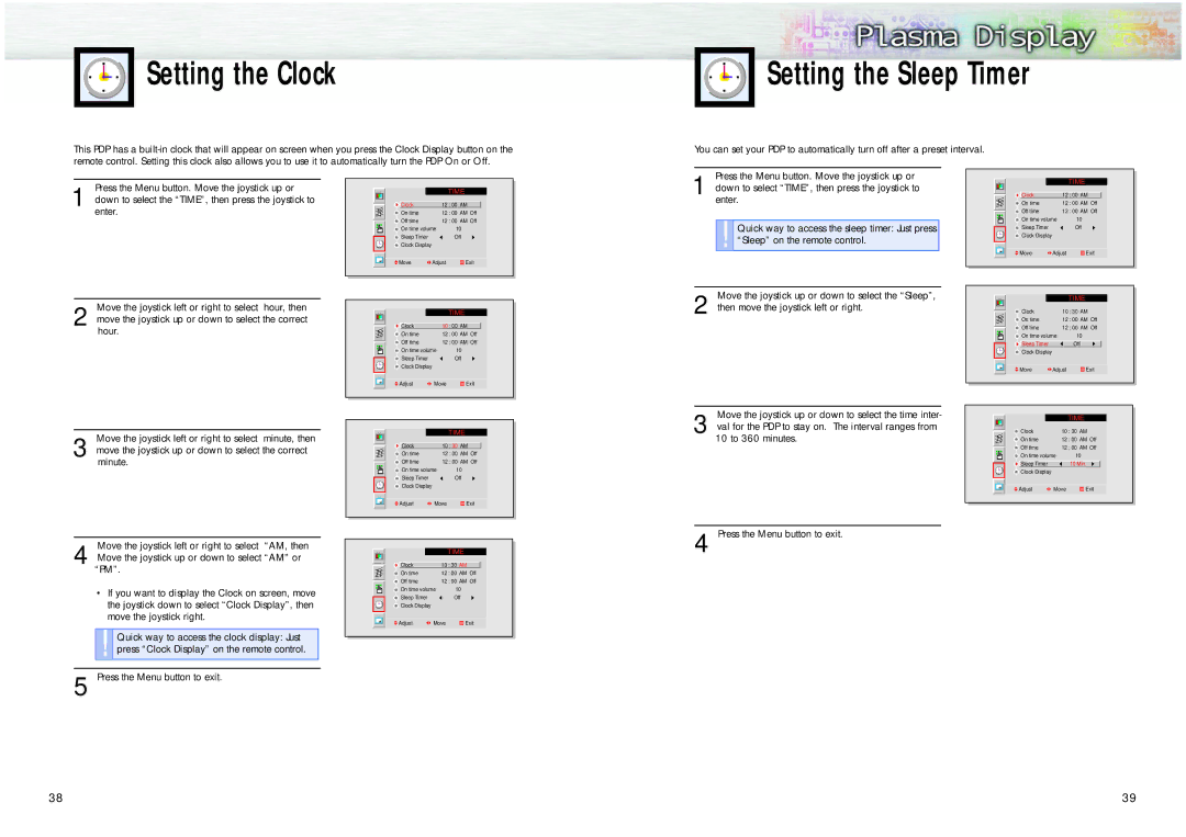 Samsung HPL5025 manual Setting the Clock, Setting the Sleep Timer 