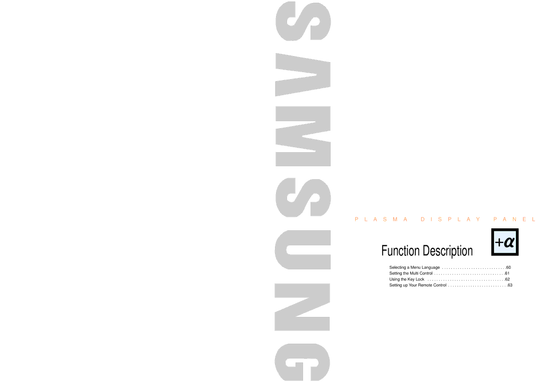 Samsung HPL5025 manual Function Description 