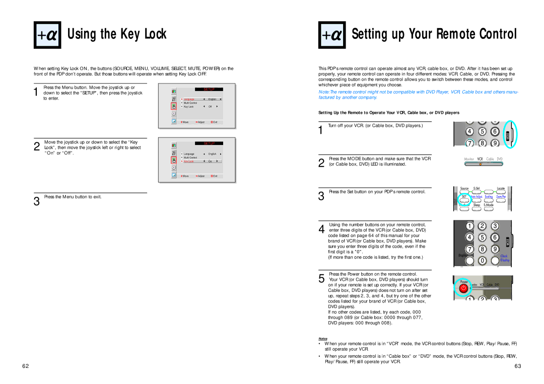 Samsung HPL5025 manual Using the Key Lock, Setting up Your Remote Control 