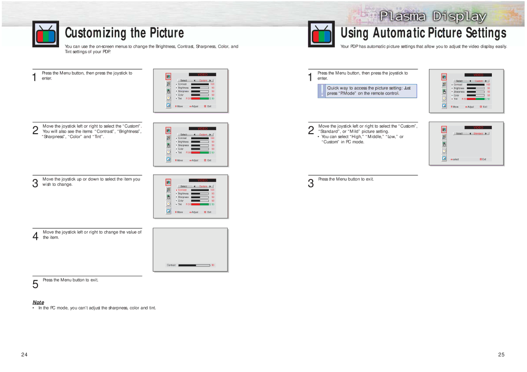 Samsung HPM5027 manual Customizing the Picture, Using Automatic Picture Settings, 2425 