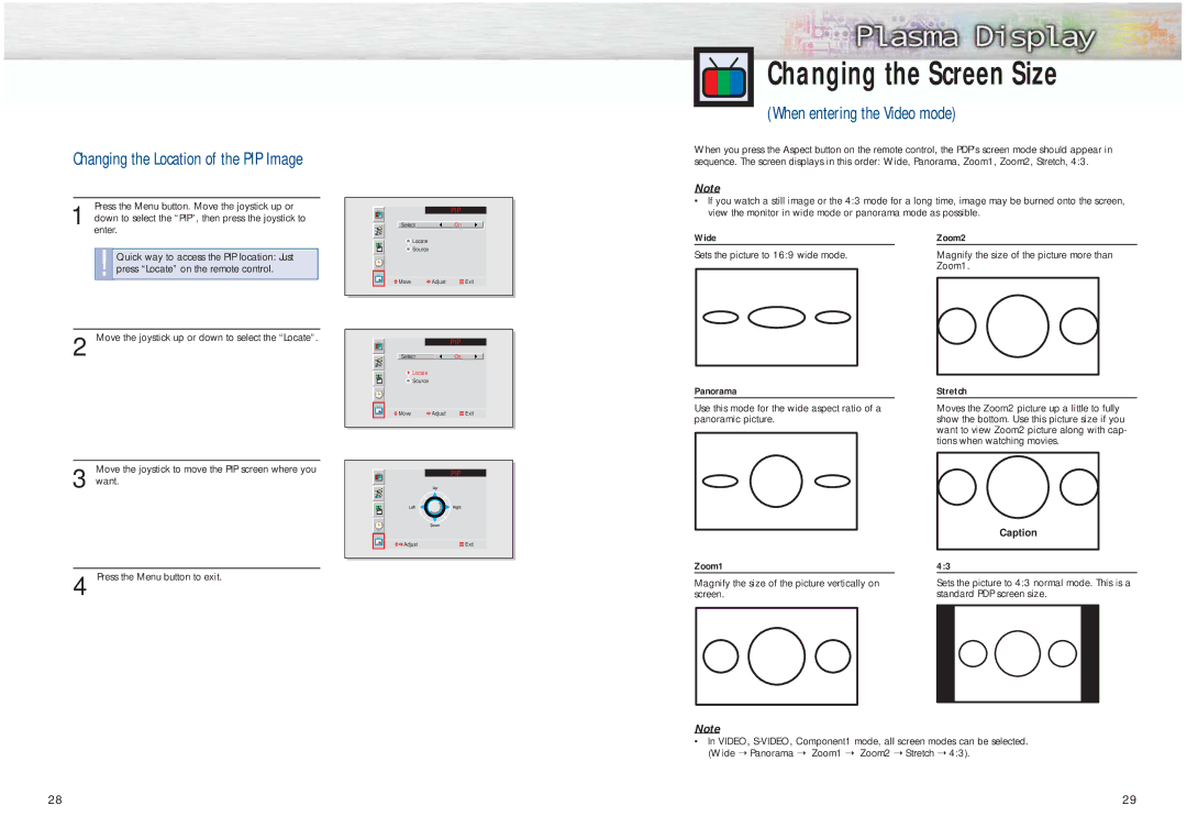 Samsung HPM5027 manual Changing the Screen Size, When entering the Video mode 