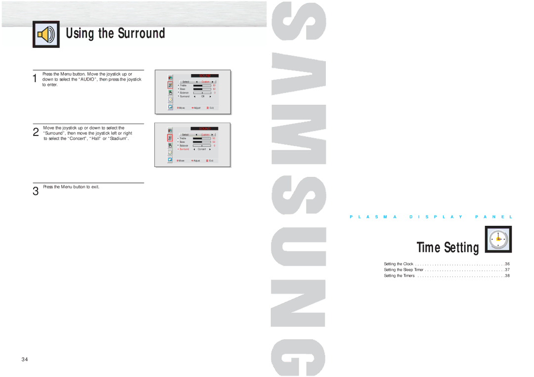 Samsung HPM5027 manual Using the Surround, Time Setting 