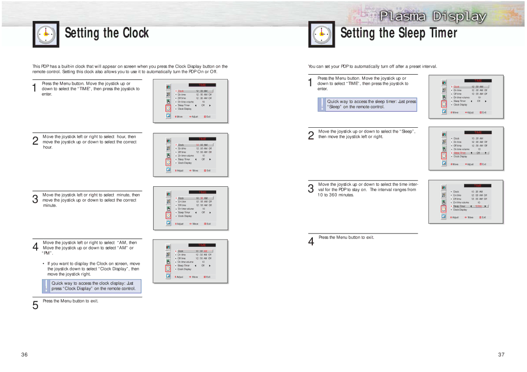 Samsung HPM5027 manual Setting the Clock, Setting the Sleep Timer 