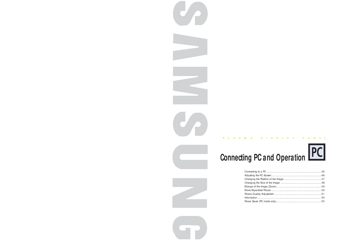 Samsung HPM5027 manual Connecting PC and Operation 